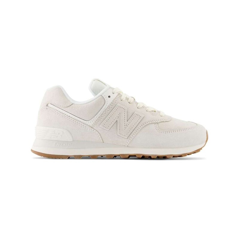 New Balance 574 sneakers in triple white with gum sole