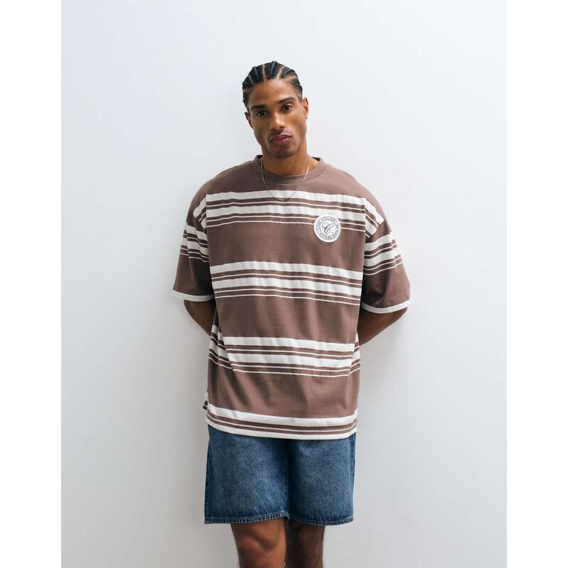 ASOS DESIGN heavyweight oversized t-shirt in brown stripe