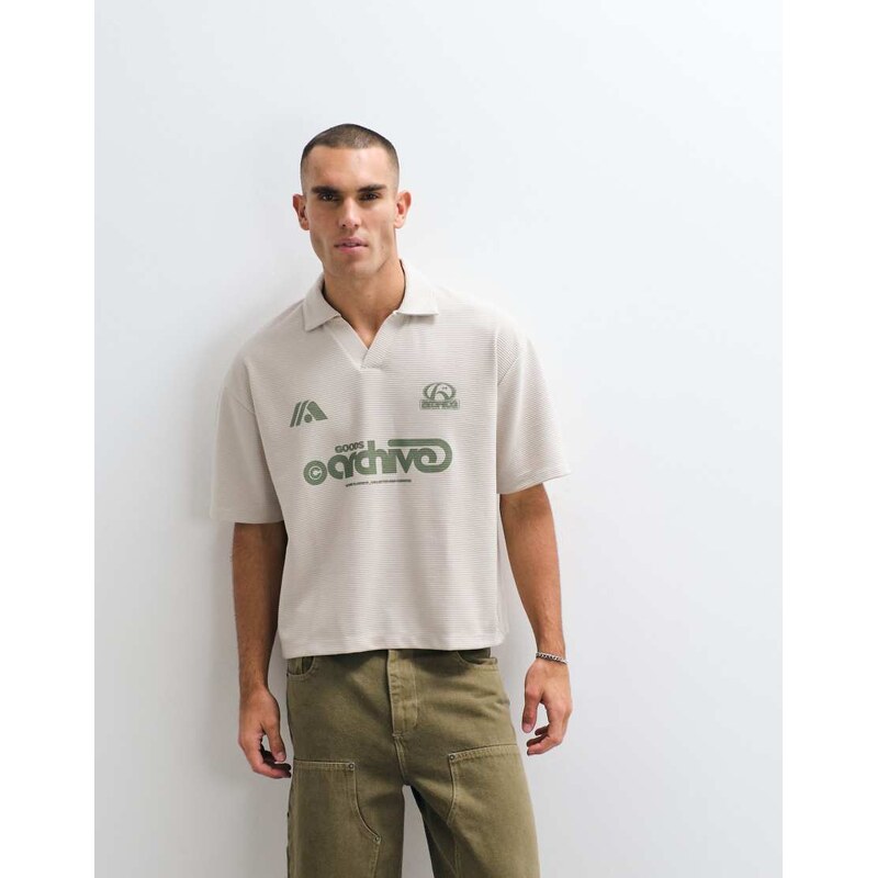 ASOS DESIGN super heavyweight boxy oversized polo with football