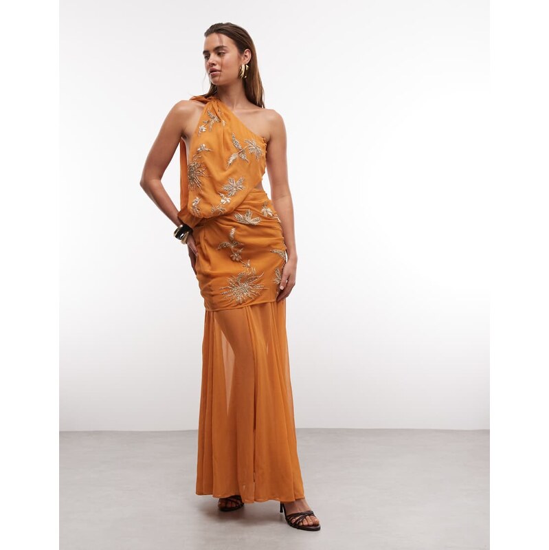ASOS DESIGN floral embellished halter maxi dress in orange
