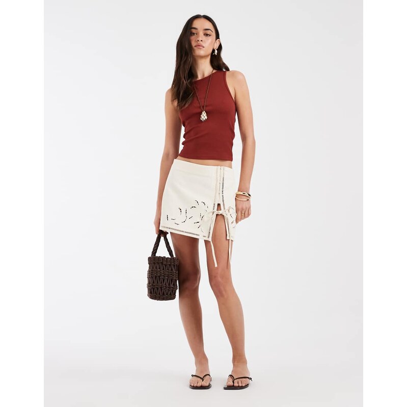 ASOS DESIGN embroidered skirt co-ord in ecru-White