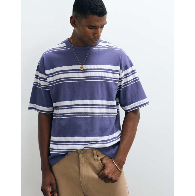 ASOS DESIGN heavyweight oversized striped t-shirt in blue and