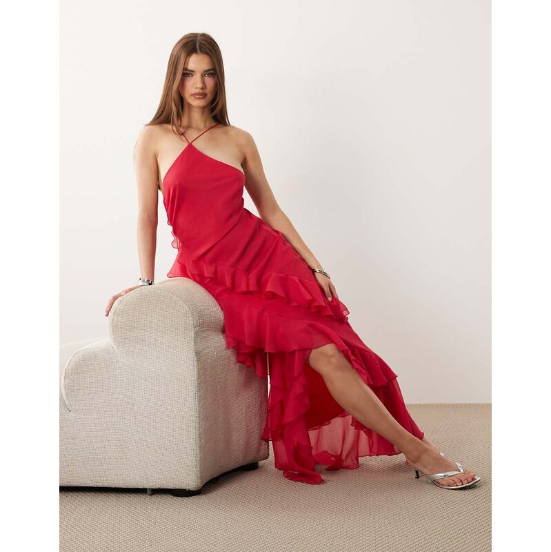 ASOS DESIGN bias cut maxi dress with full hem cut ruffles and