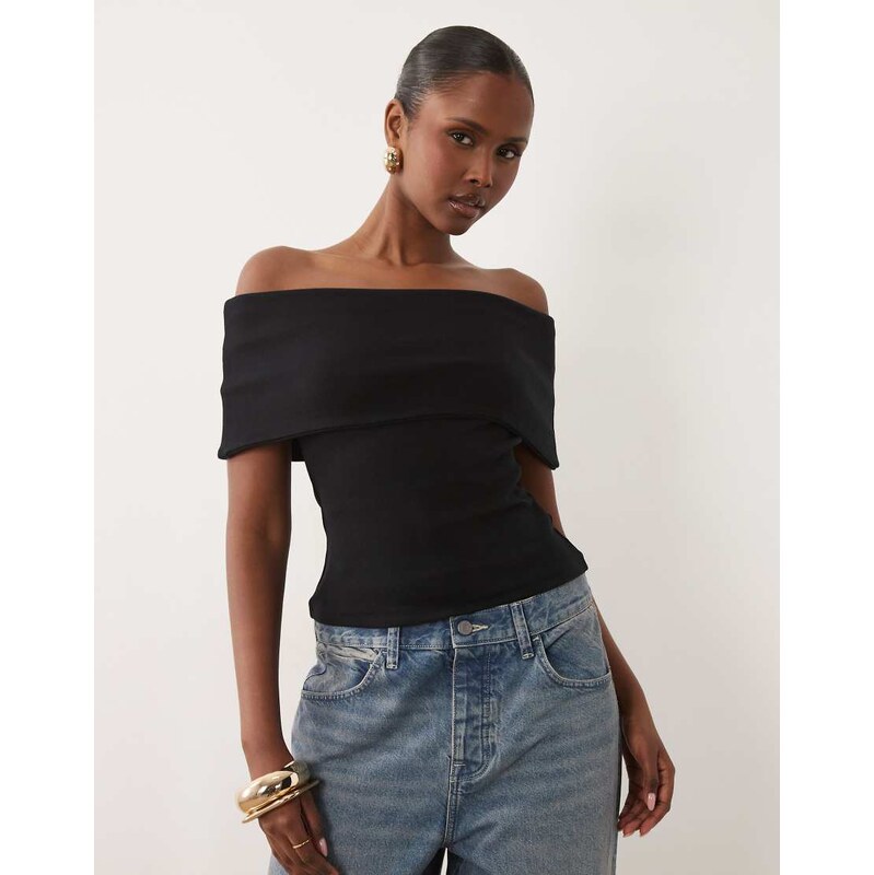 ASOS DESIGN compact cotton bardot top in black