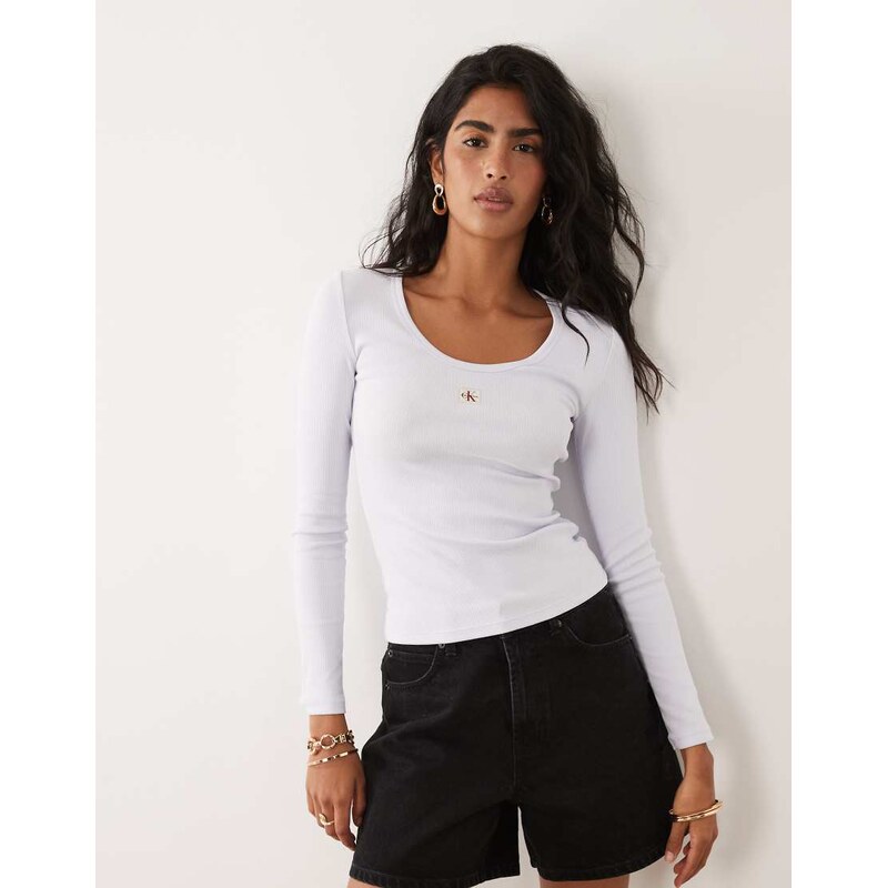Calvin Klein Jeans Woven Label ribbed long sleeve t-shirt in