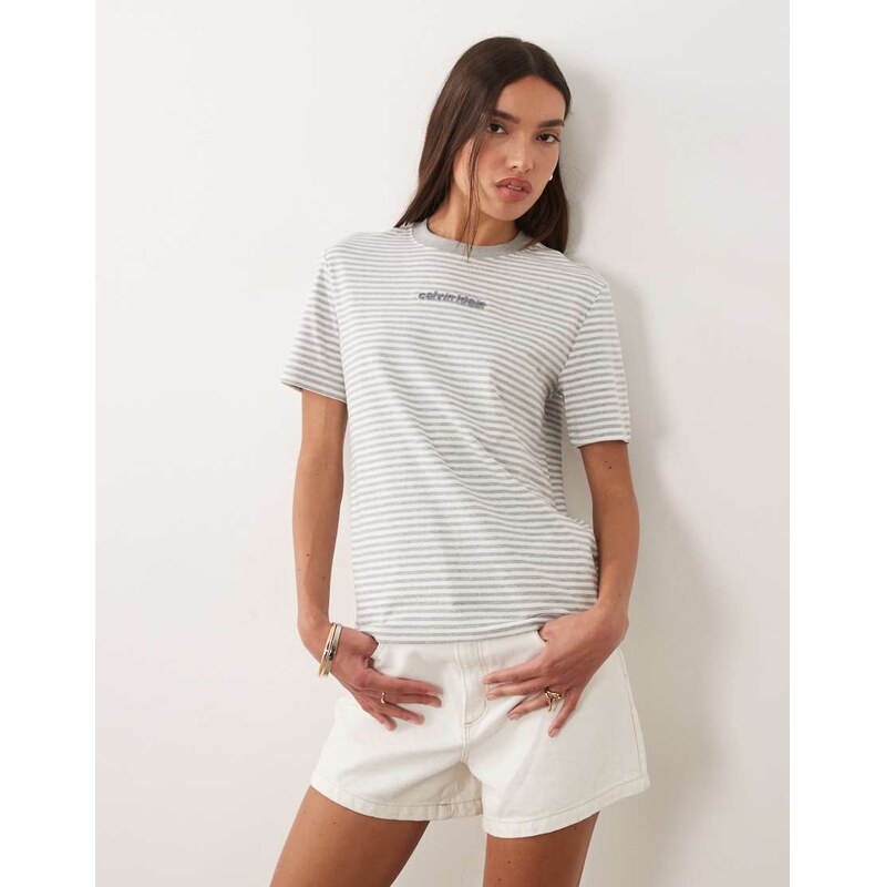 Calvin Klein Jeans classic fit t-shirt with flocked logo in grey