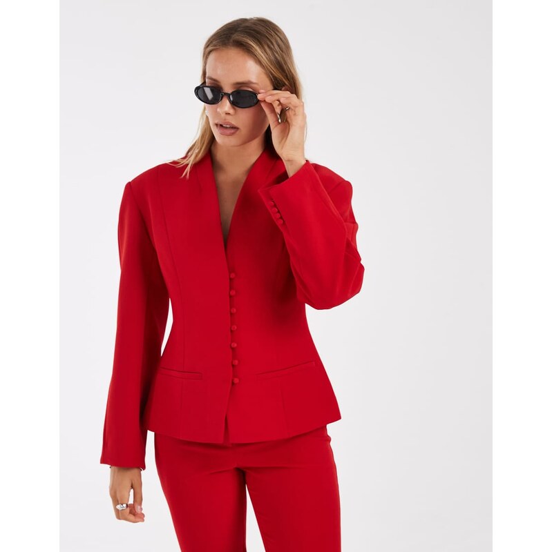 ASOS DESIGN Tailored collarless multi button nipped blazer in