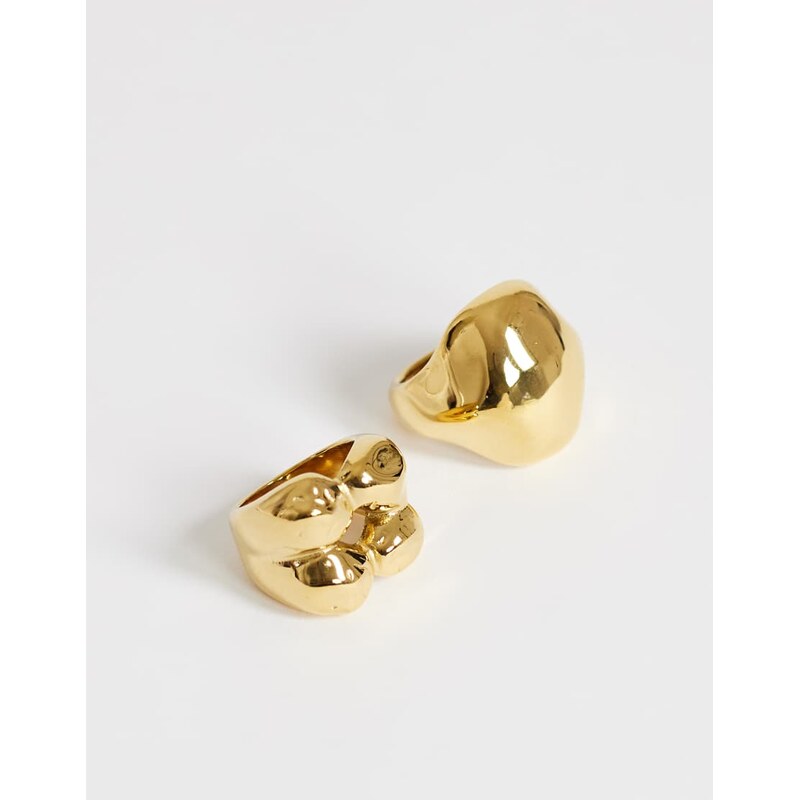 Topshop Rose 2 pack waterproof stainless steel ring in gold
