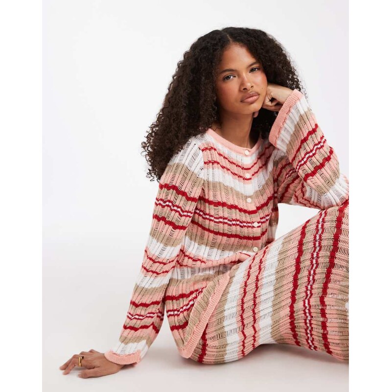 ASOS DESIGN knitted ladder stitch cardigan co-ord in orange