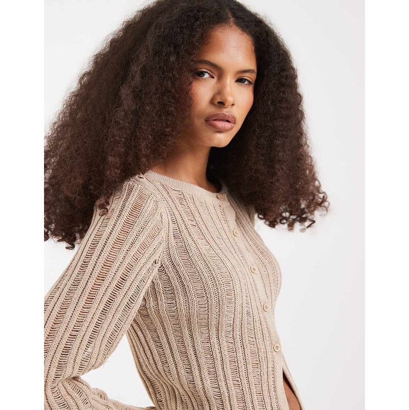 ASOS DESIGN knitted ladder stitch cardigan in stone-Multi