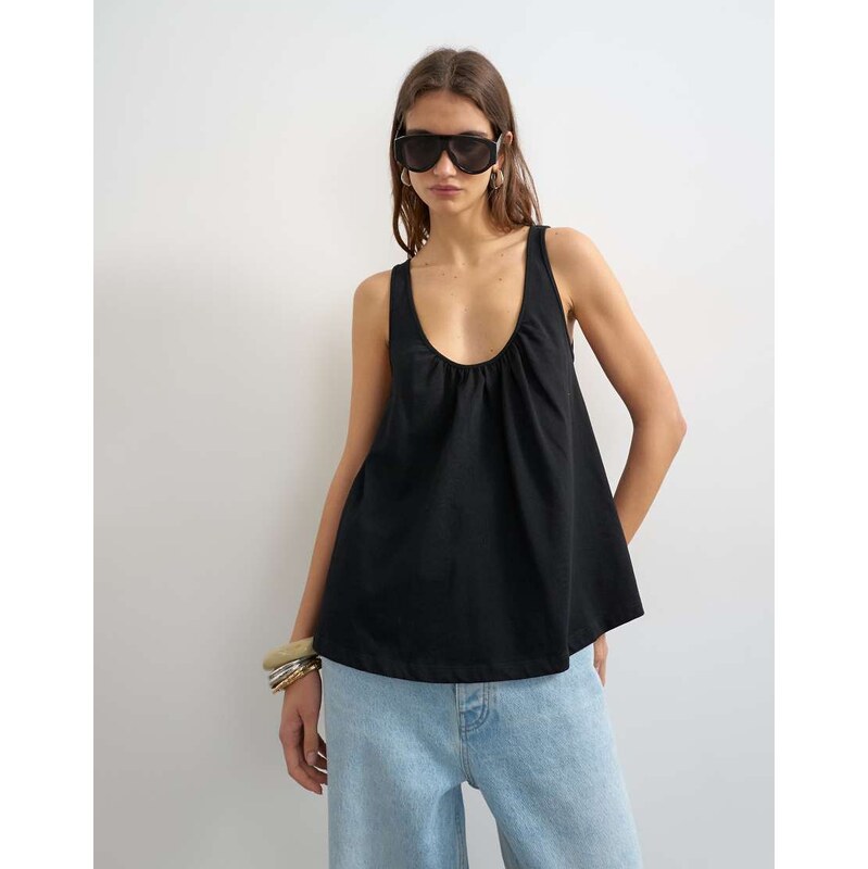 Topshop scoop neck trapeze top in black