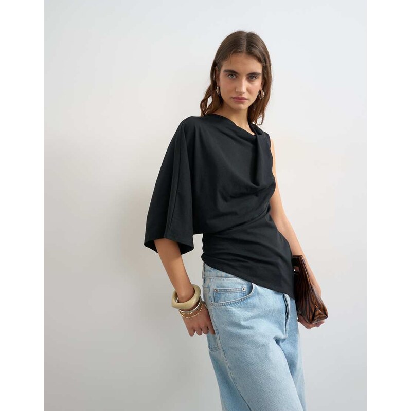 Topshop twist strap asymmetric top in black
