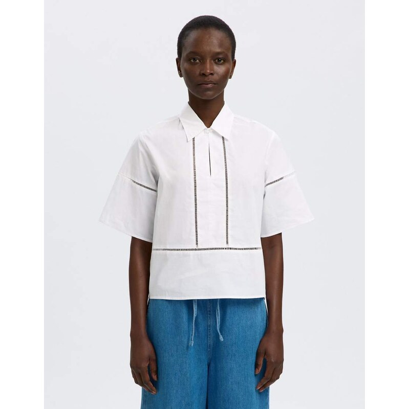 Selected Short sleeved shirt in bright white