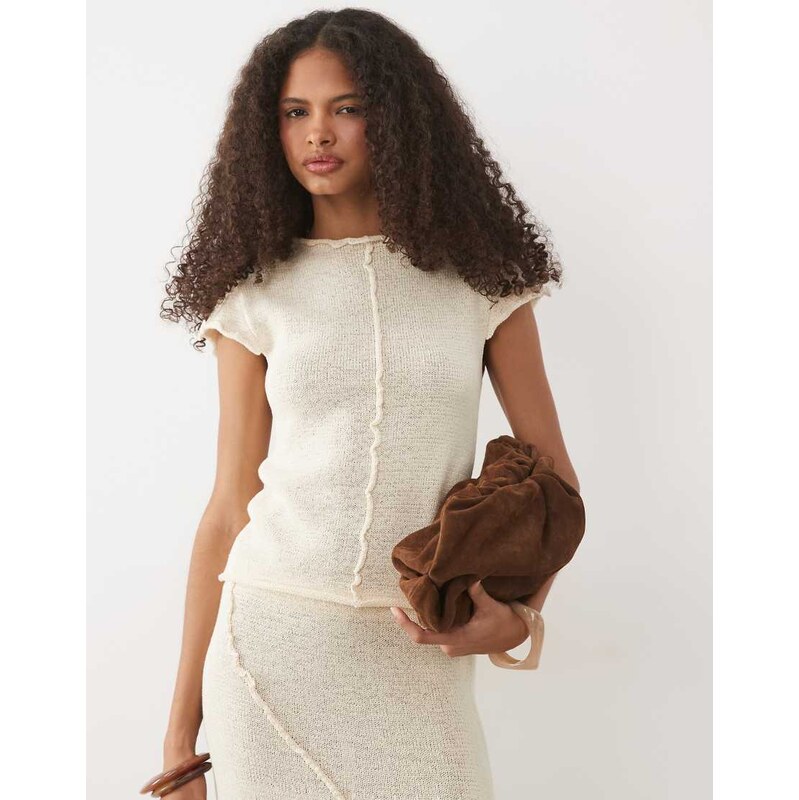 Mango Aitana textured sleeveless top co-ord in cream-Neutral