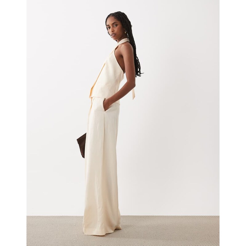 Mango Mariana linen mix tailored wide leg trouser co-ord in