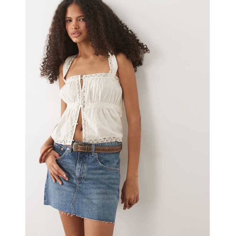 Mango 100% cotton denim mini skirt in light blue