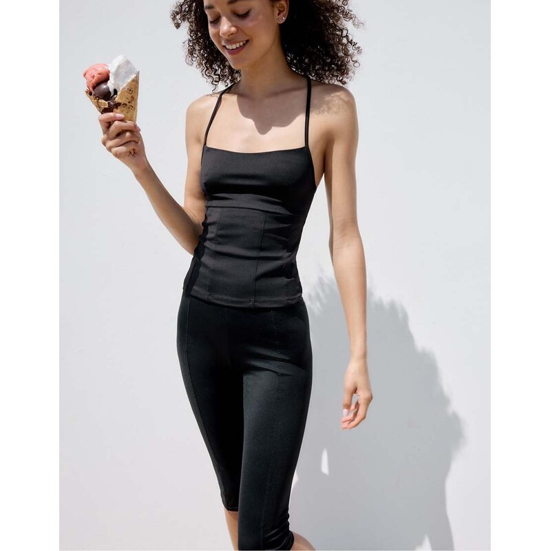 Stradivarius Corset-detail top in black