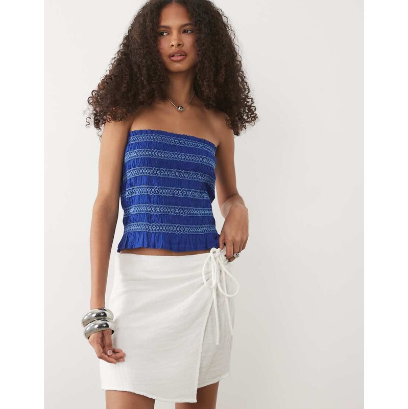 Mango Teen 100% cotton wrap mini skirt in white