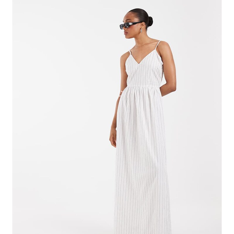 Vero Moda Tall cami midi dress in white stripe print