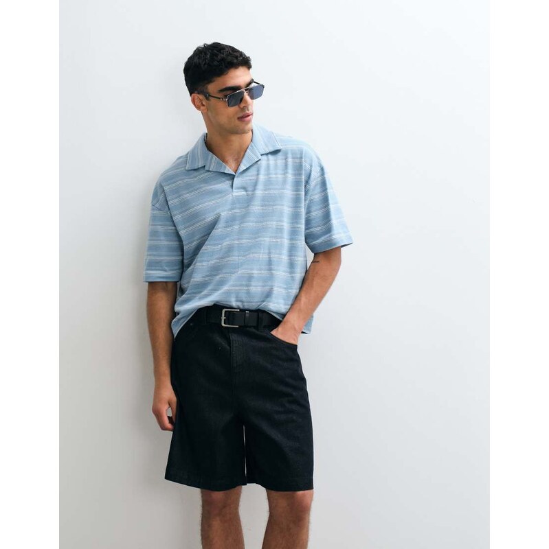 ASOS DESIGN heavyweight boxy oversized polo in textured blue