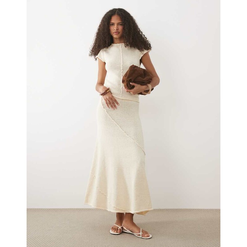 Mango Aitana textured midi skirt co-ord in cream-Neutral