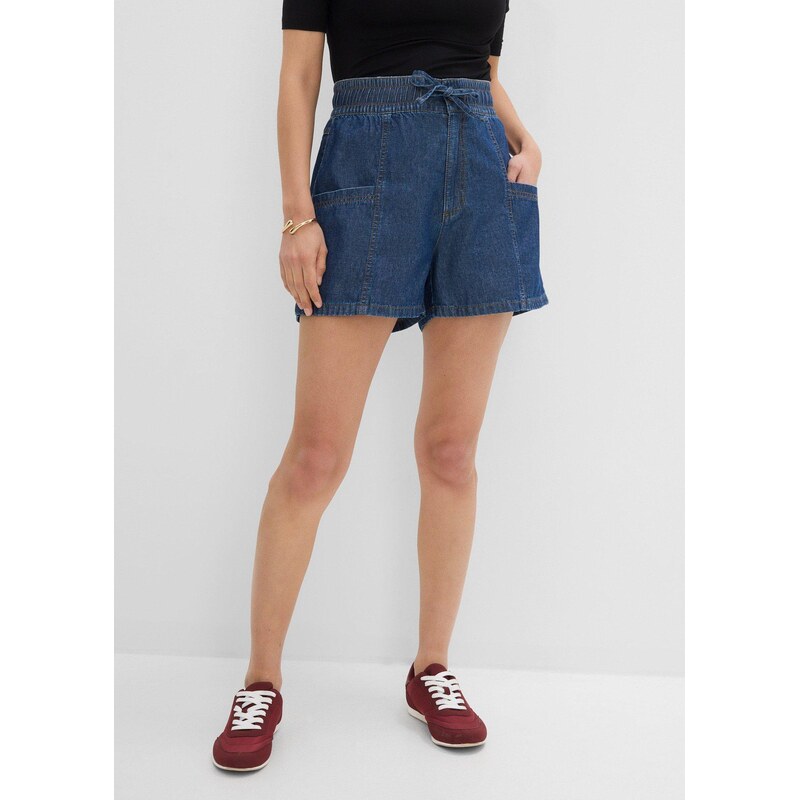bonprix Džínové šortky, High Waist, pohodlný pas modrá Žena