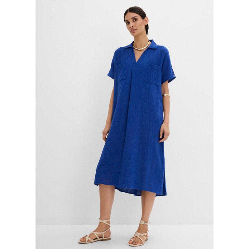 bonprix Mušelínový kaftan z čisté bavlny modrá Žena