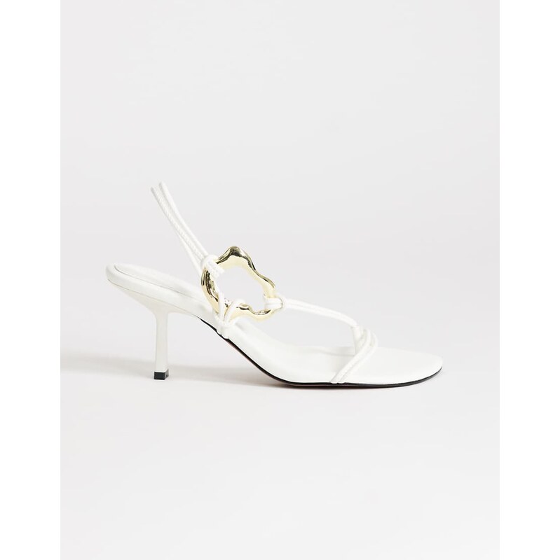 Topshop Nova strappy mid heeled sandal with hardware in white