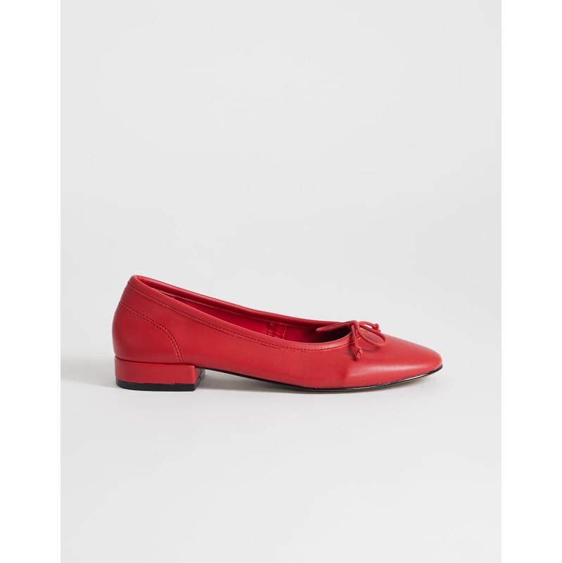 Topshop Dottie block heel ballet shoe in red