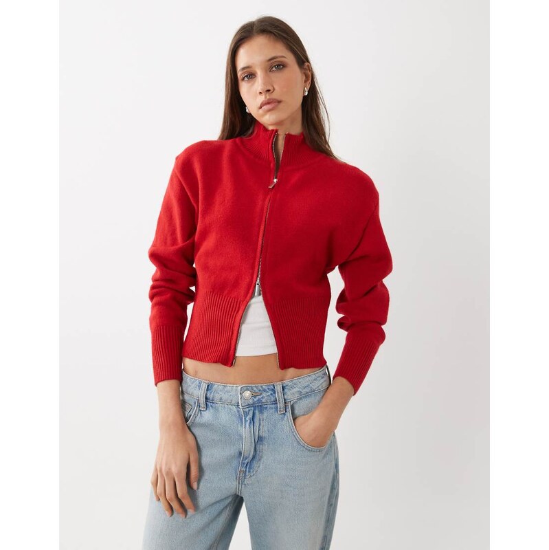 Cotton On Lotus cinched zip knit in red petal