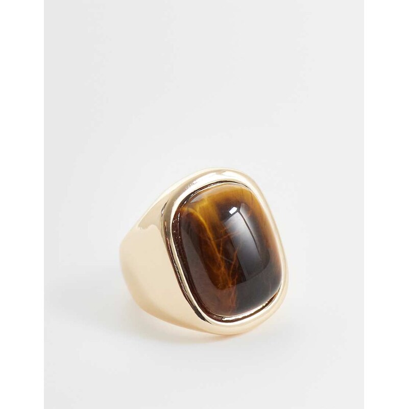 ASOS DESIGN chunky ring in gold tone with tigers eye stone