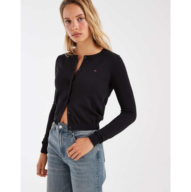 Tommy Jeans Essential crew neck cardigan in black