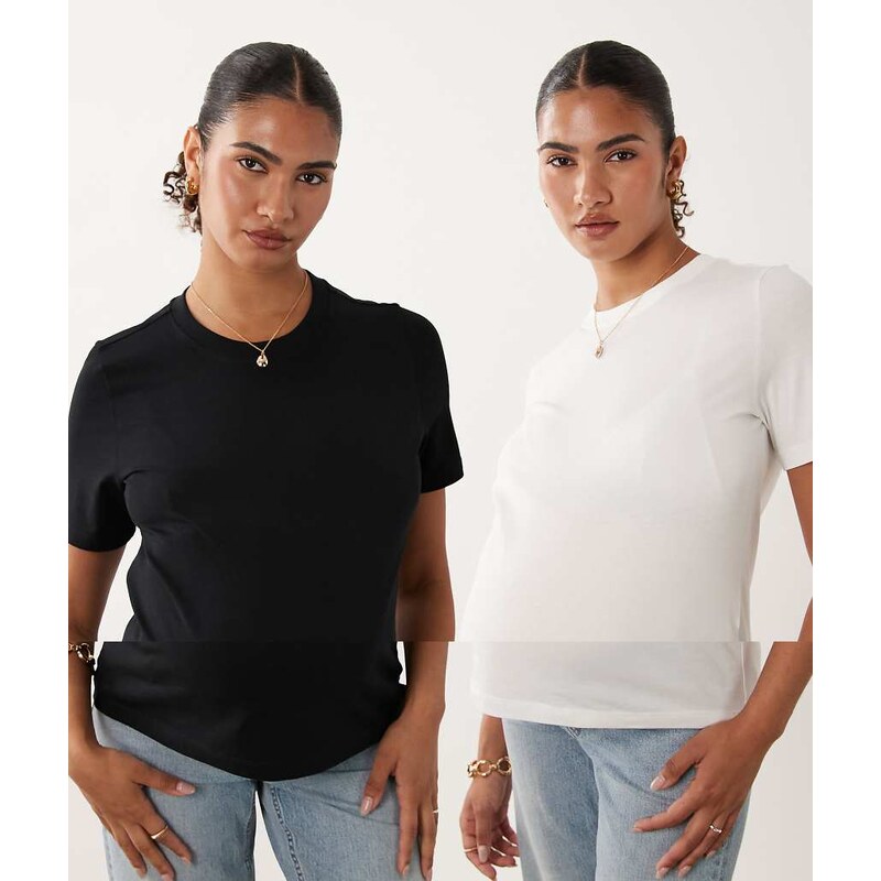 Vero Moda Maternity 2 pack t-shirts in black and white