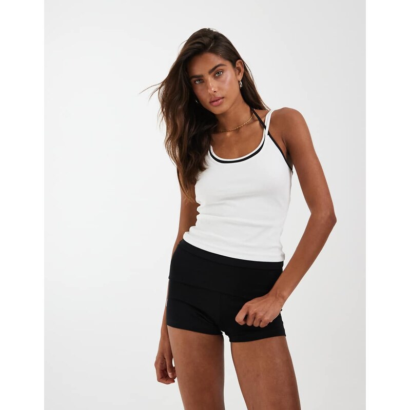 Noisy May fold over micro shorts with eyelet detail in black