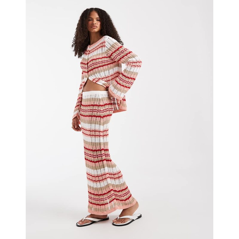 ASOS DESIGN knitted ladder stitch maxi skirt co-ord in orange