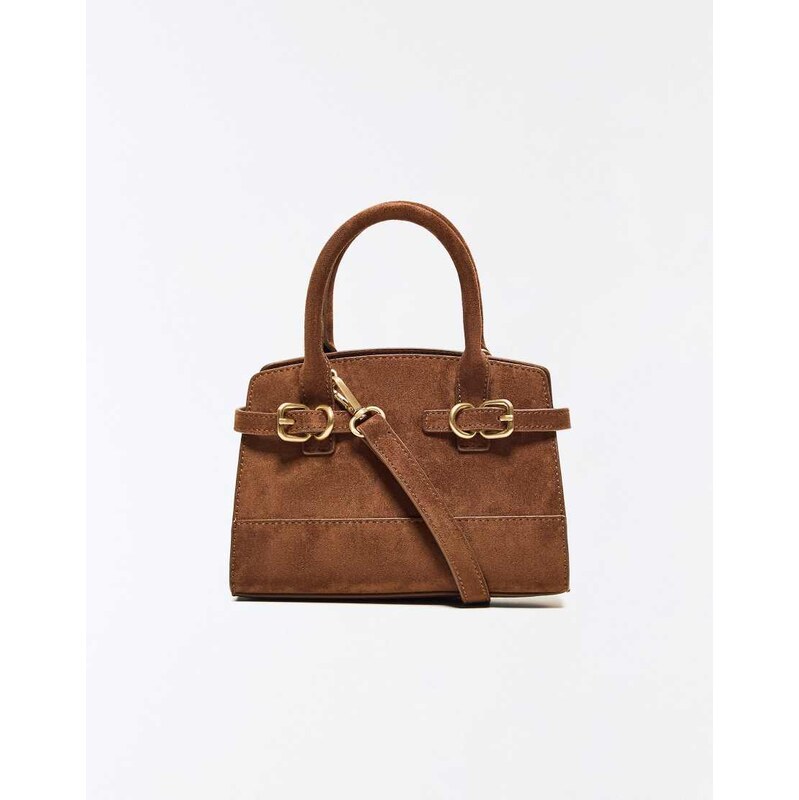 Bershka Faux suede bag with buckles in brown