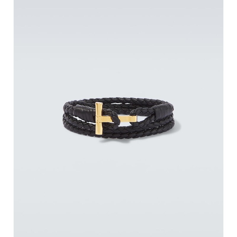 Tom Ford T braided leather bracelet