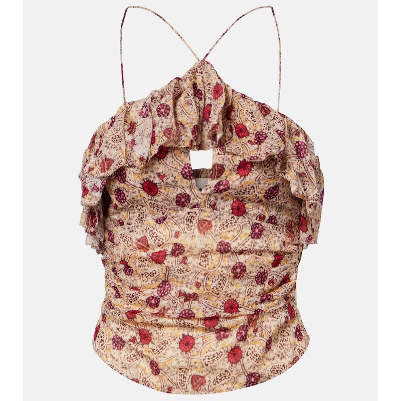 Marant Etoile Dijimia printed ruffled cotton top