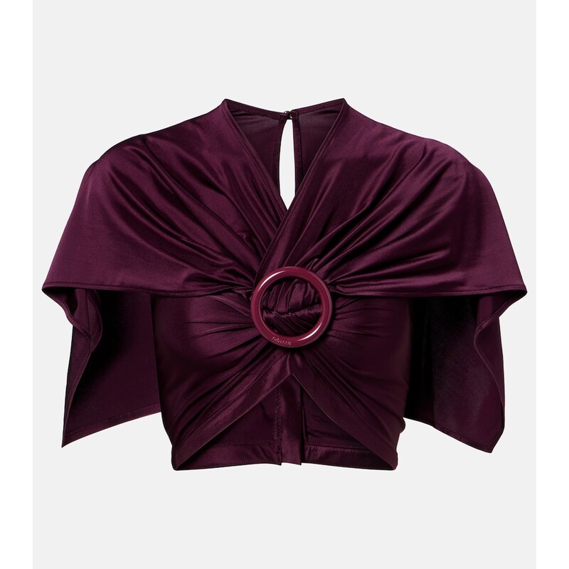 Rabanne Gathered caped satin crop top