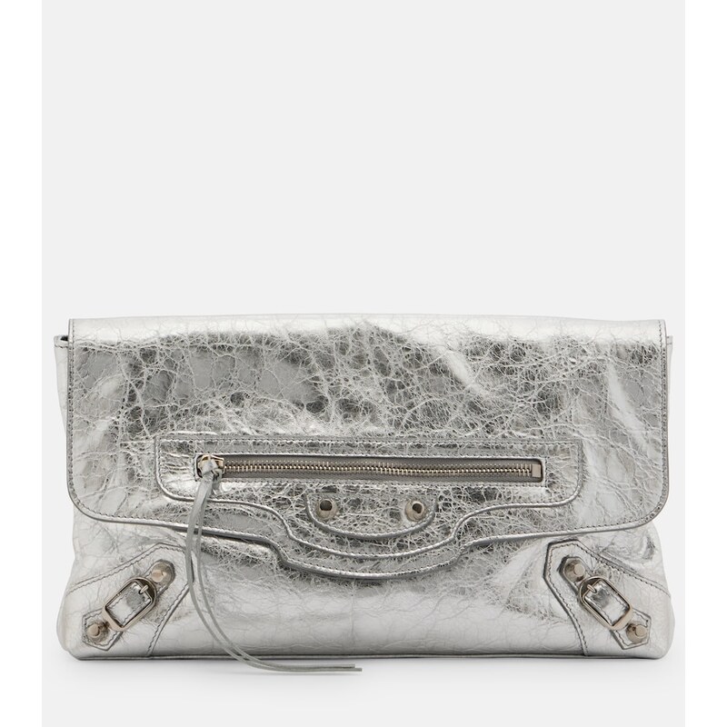 Balenciaga Le City metallic leather clutch