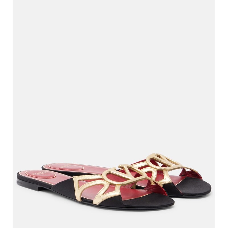 Valentino Garavani Wonderweb VLogo metallic leather slides