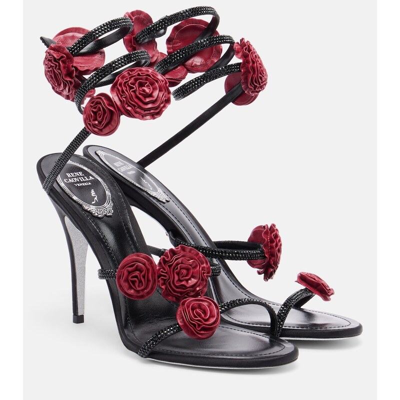 Rene Caovilla Cleo floral-appliquÃ satin sandals