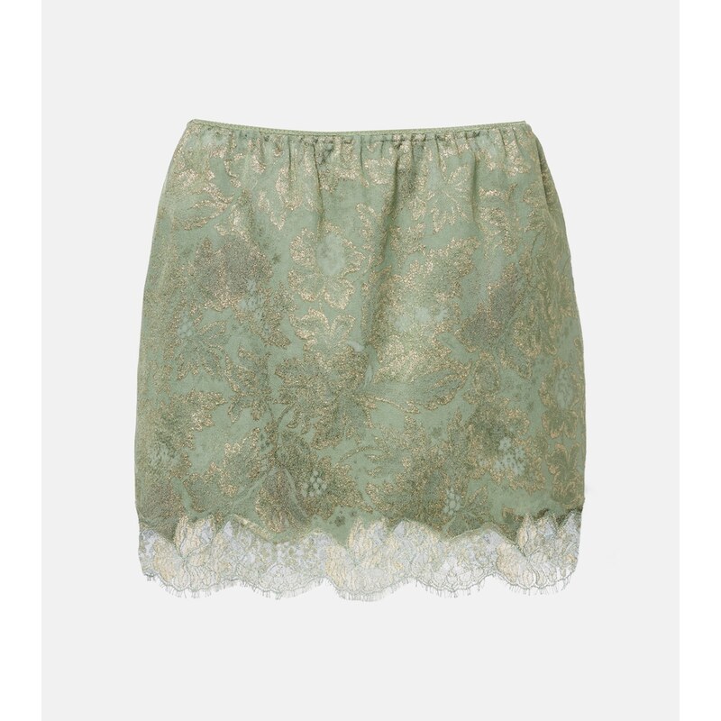 Saint Laurent Lace-trimmed cotton-blend jacquard miniskirt