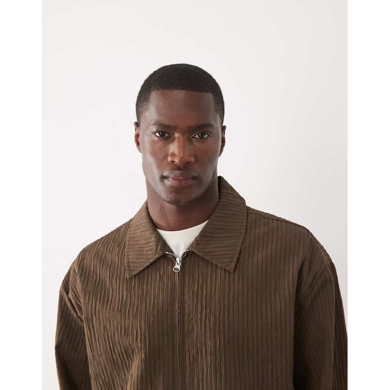 ASOS DESIGN textured harrington jacket in brown