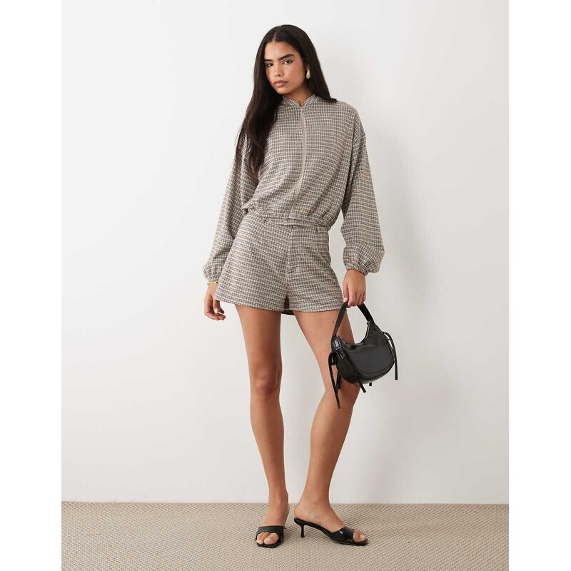 ASOS DESIGN mix & match brushed check jacket in stone check
