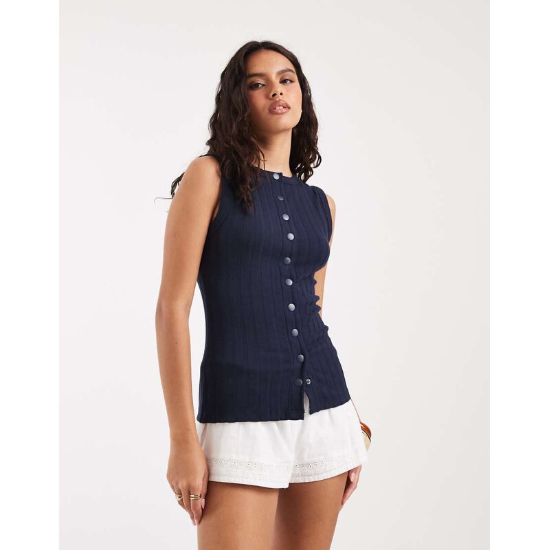 River Island button down tank top in navy