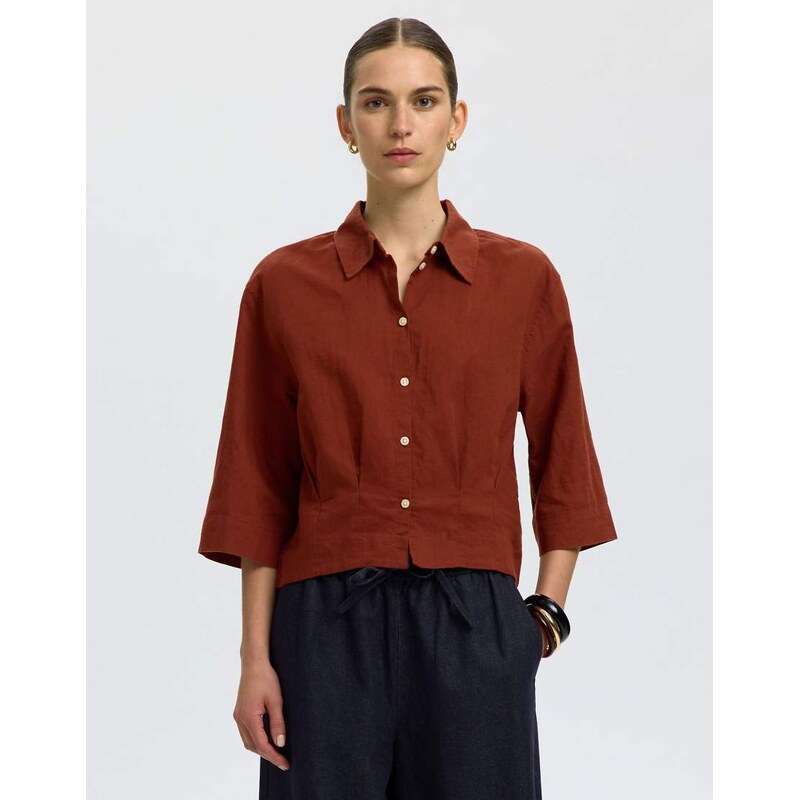 Selected Short sleeved shirt in cherry mahogany-Red