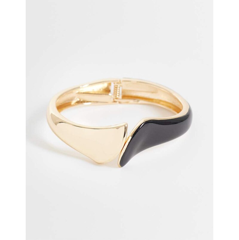 ASOS DESIGN cuff bracelet with mixed black resin and gold tone