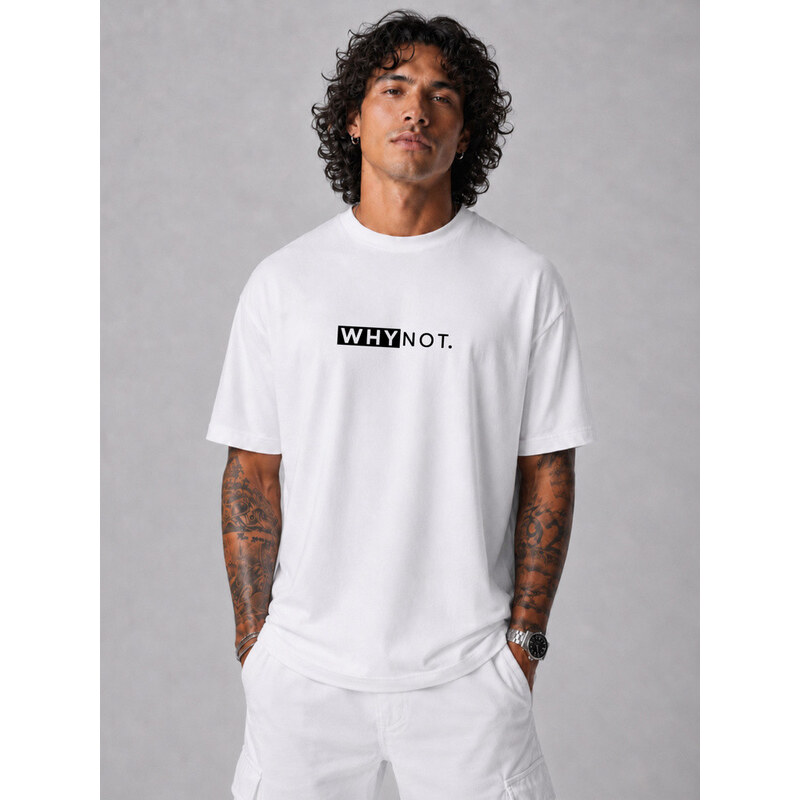 Pánské bavlněné tričko oversize s potiskem bílé FashionStreet