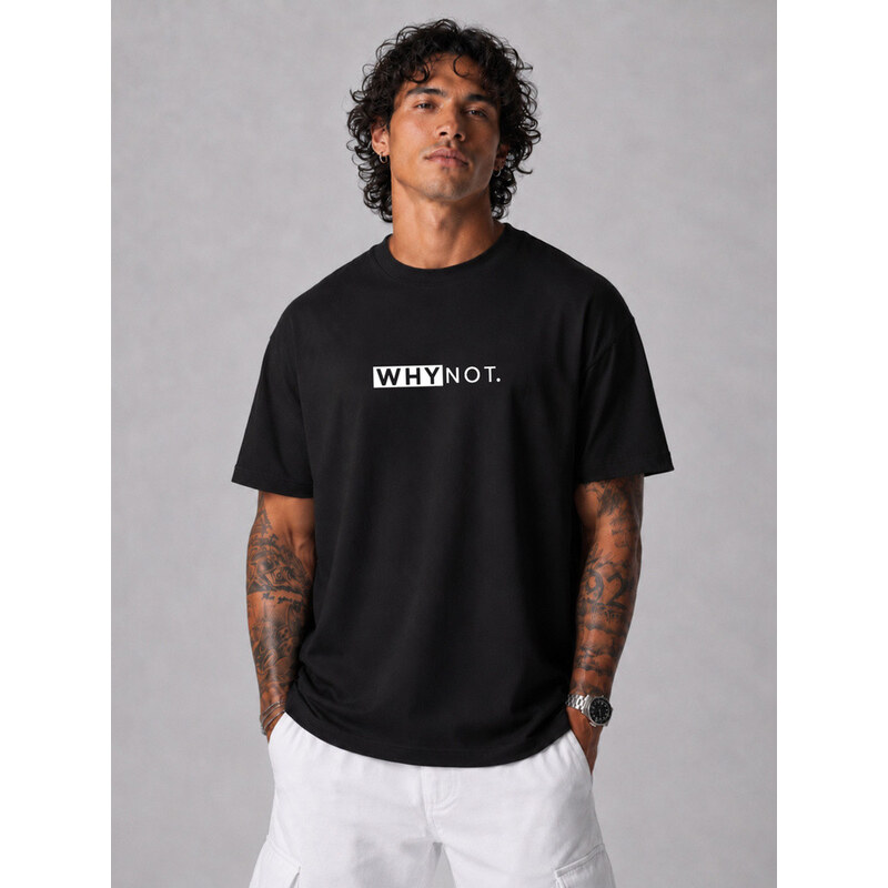 Pánské bavlněné tričko oversize s potiskem černé FashionStreet